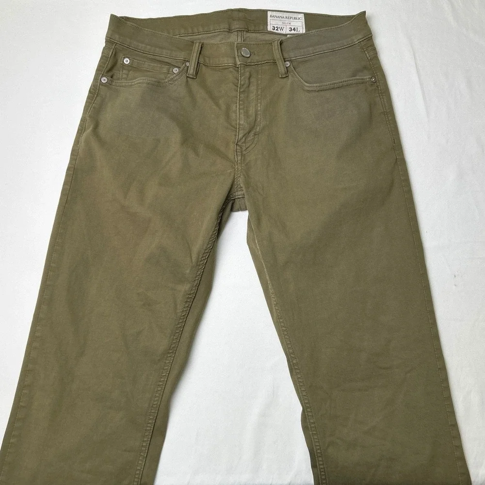 Banana Republic Mens Slim Fit 5-Pocket Stretch Pants Size 32x34 Olive Green